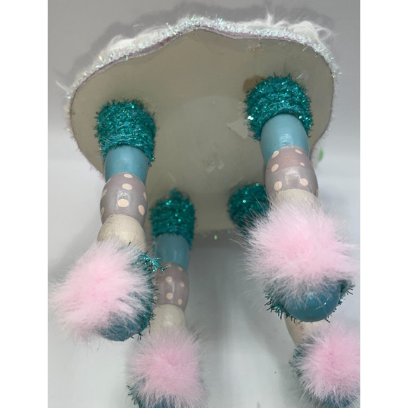 Vintage Wooden Easter Bunny Chair Faux Fur Blue Bunny Egg Balloons Deb O. OOAK - Picture 16 of 16